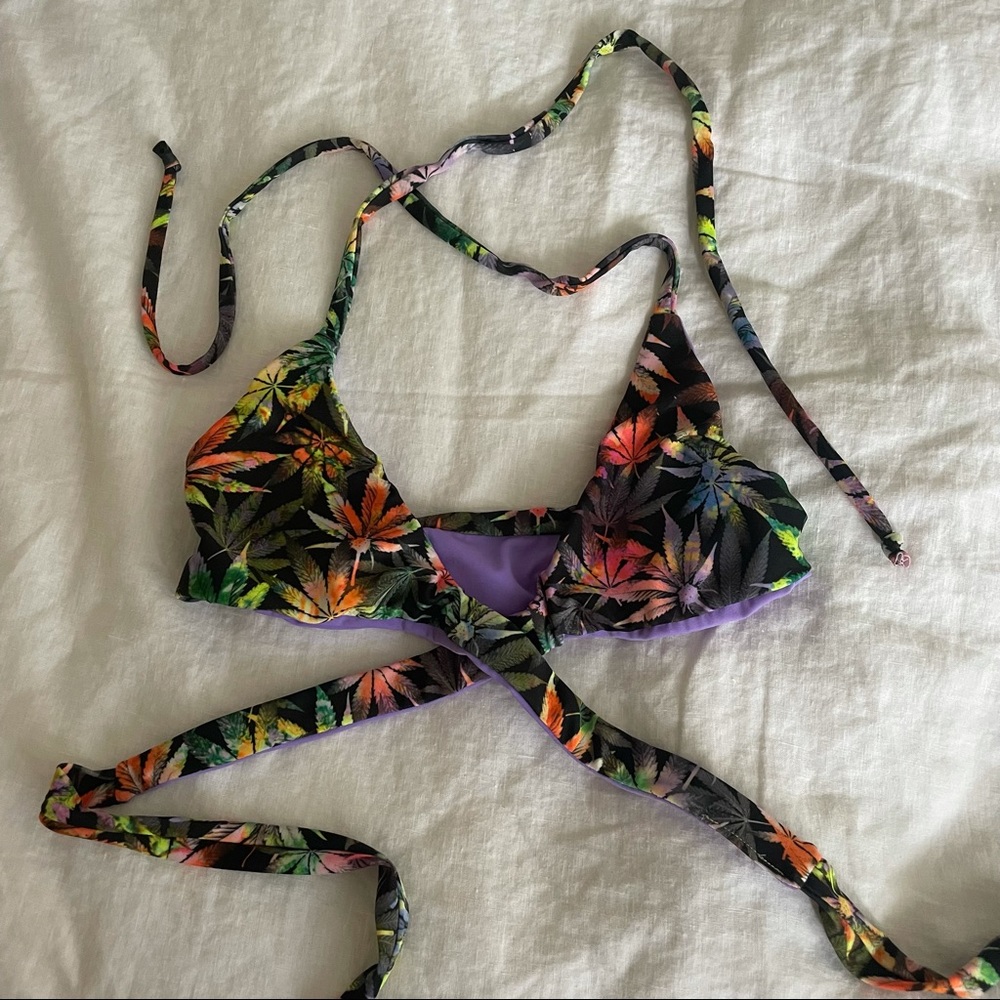 Reversible Hemp Leaf Bikini Top